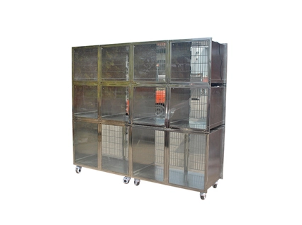 PJZS-04 4 2 portes en acier inoxydable animal vétérinaire pour animaux de compagnie Cage d'affichage